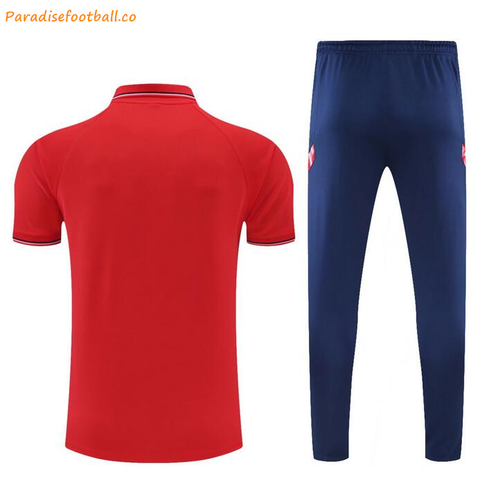 2021-22 Atletico Madrid Red Polo Kits Shirt with Pants - Click Image to Close