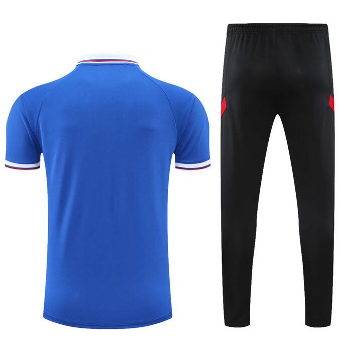 2021-22 Barcelona Black Blue Polo Kits Shirt with Pants - Click Image to Close
