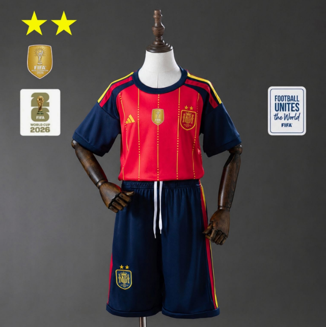 2-Stars 2026 FIFA World Cup Spain Home Kids Soccer Kits Shirt with Shorts