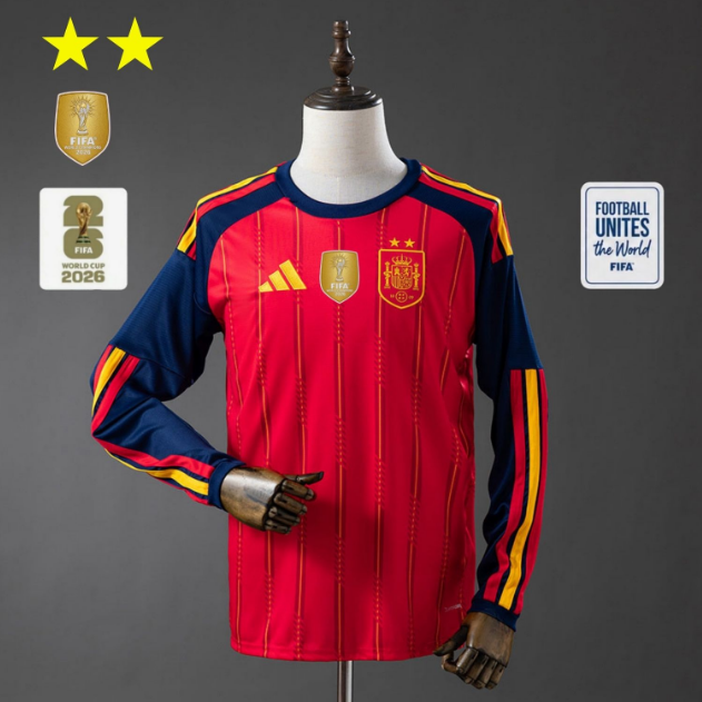 2-Stars 2026 FIFA World Cup Spain Home Long Sleeve Soccer Jersey Shirt