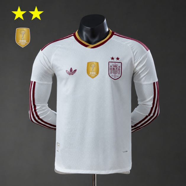 2-Stars 2026 FIFA World Cup Spain Away Long Sleeve Soccer Jersey Shirt Authentic Version