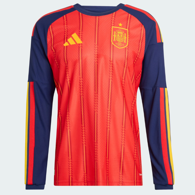 2026 FIFA World Cup Spain Home Long Sleeve Soccer Jersey Shirt Authentic Version