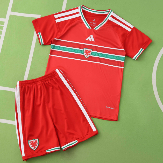 2026 World Cup Wales Home Kids Soccer Kits Shirt With Shorts