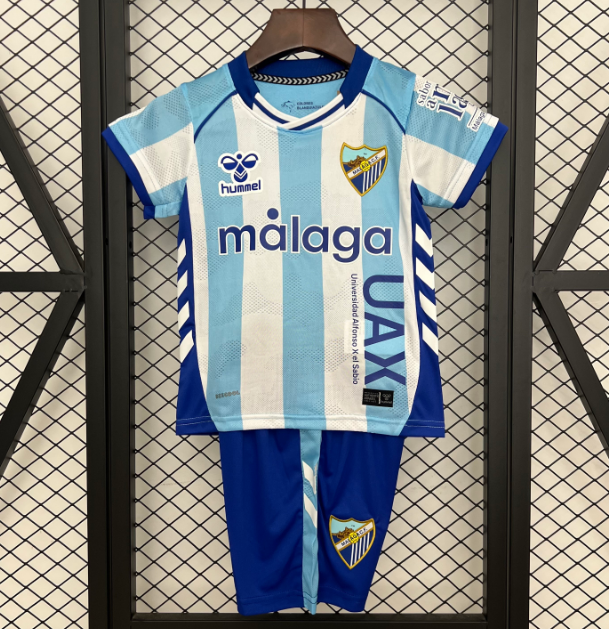 2025-26 Malaga Home Kids Soccer Kits Shirt With Shorts